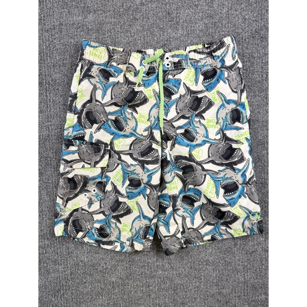 Op Swim Trunks Mens Medium Multicolor Shark Print‎ Drawstring Mesh Lined Shorts
